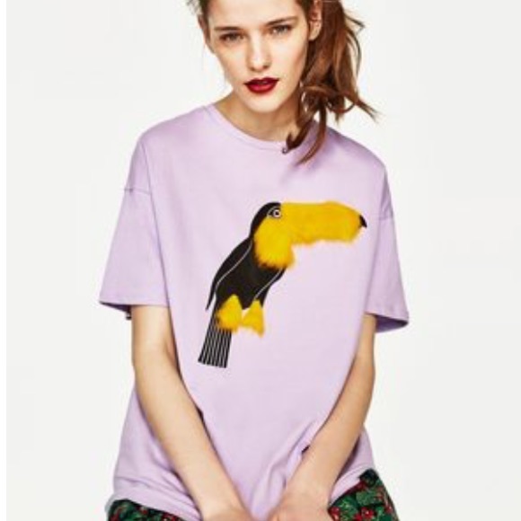Zara Tops - NWOT Zara Purple Toucan Vegan Fur Shirt